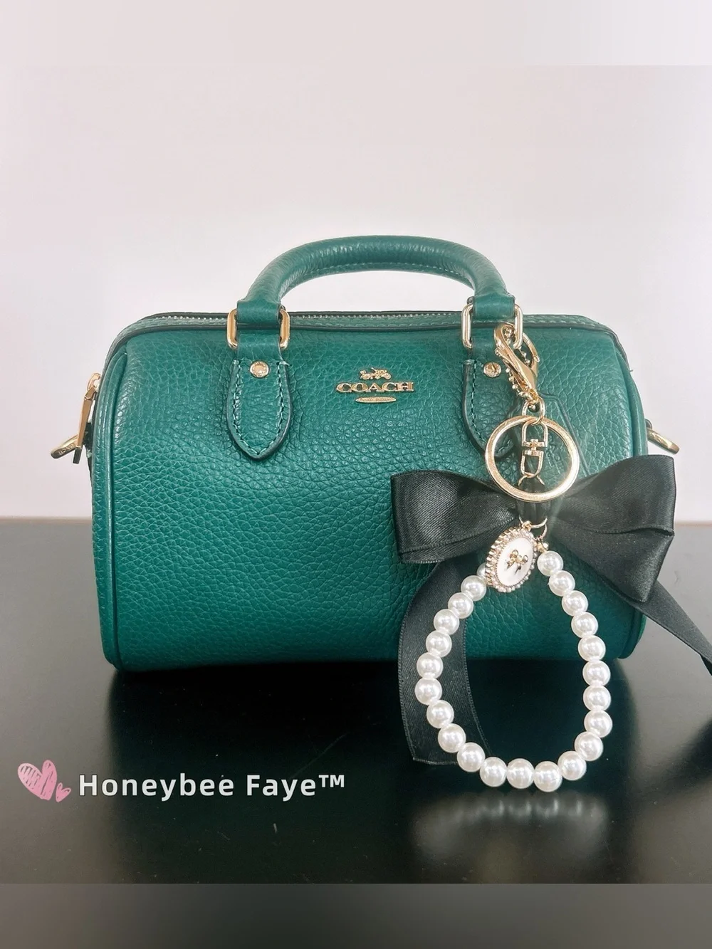 COACH mini Rowan Pebbled Leather Mini Satchel with Pearl Bow Charm cw328